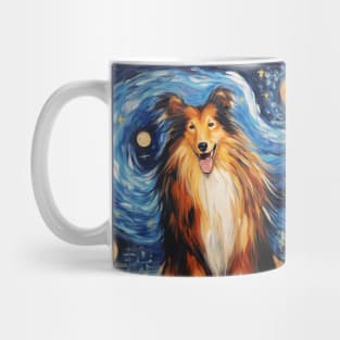 Rough Collie painted in Van Gogh Starry Night style Mug